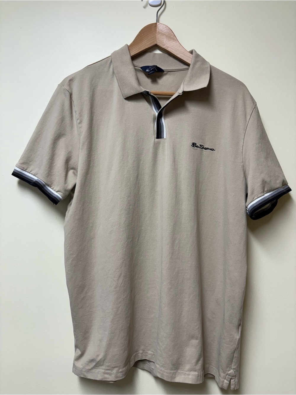 Ben Sherman Pique Polo Tan Black & White - Large